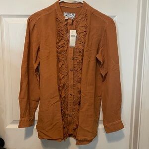 NWT Pilcro Anthropologie Ruffle Front Blouse • XS • Honey Miel • $98 Retail